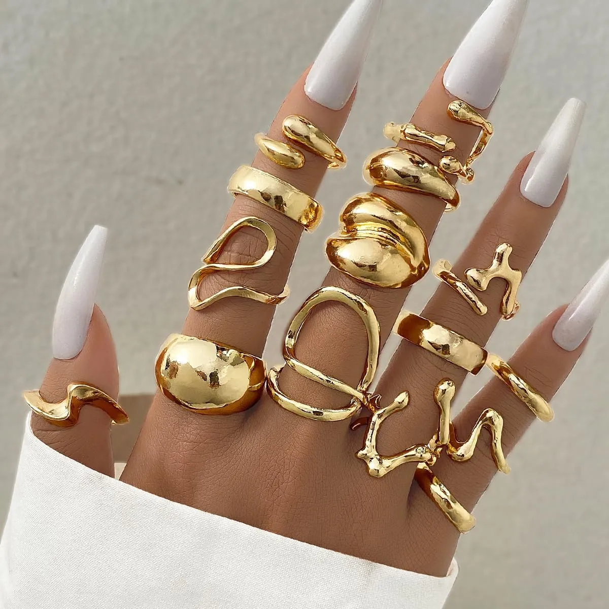 Gold Chunky Rings for Women Non Tarnish 14k Stackable Dome Statement Rings Sets Vintage Dainty Knuckle Open Midi Finger Rings Jewelry Pack for Gifts