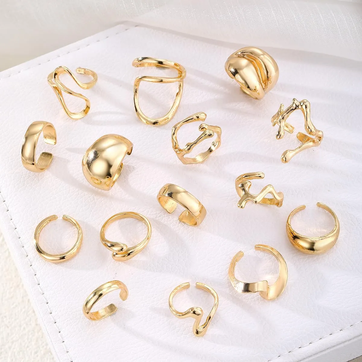 Gold Chunky Rings for Women Non Tarnish 14k Stackable Dome Statement Rings Sets Vintage Dainty Knuckle Open Midi Finger Rings Jewelry Pack for Gifts
