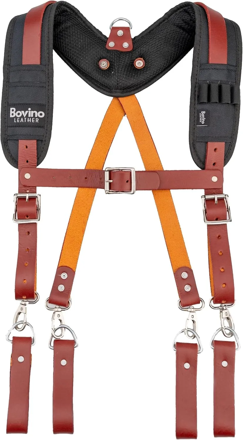 Heavy-Duty Leather Tool Belt Suspenders | Adjustable Padded Straps | Quick Release Clips | 4 Belt Loops | Perfect for Carpenters | Electricians | Framers | Roofers | Construction Workers