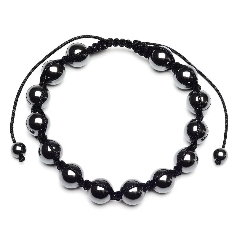 HEMATITE STONE BEADED ADJUSTABLE BRACELET (10MM)