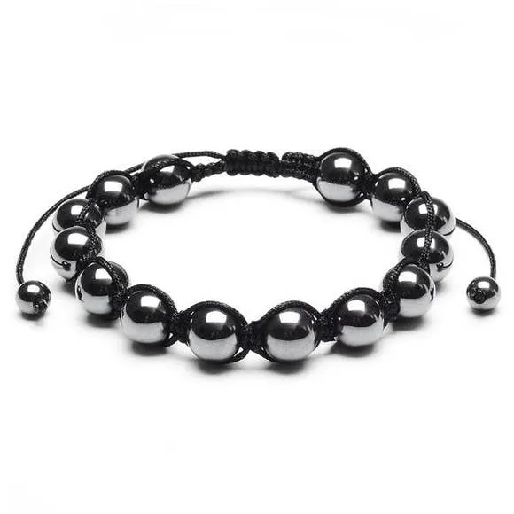 HEMATITE STONE BEADED ADJUSTABLE BRACELET (10MM)