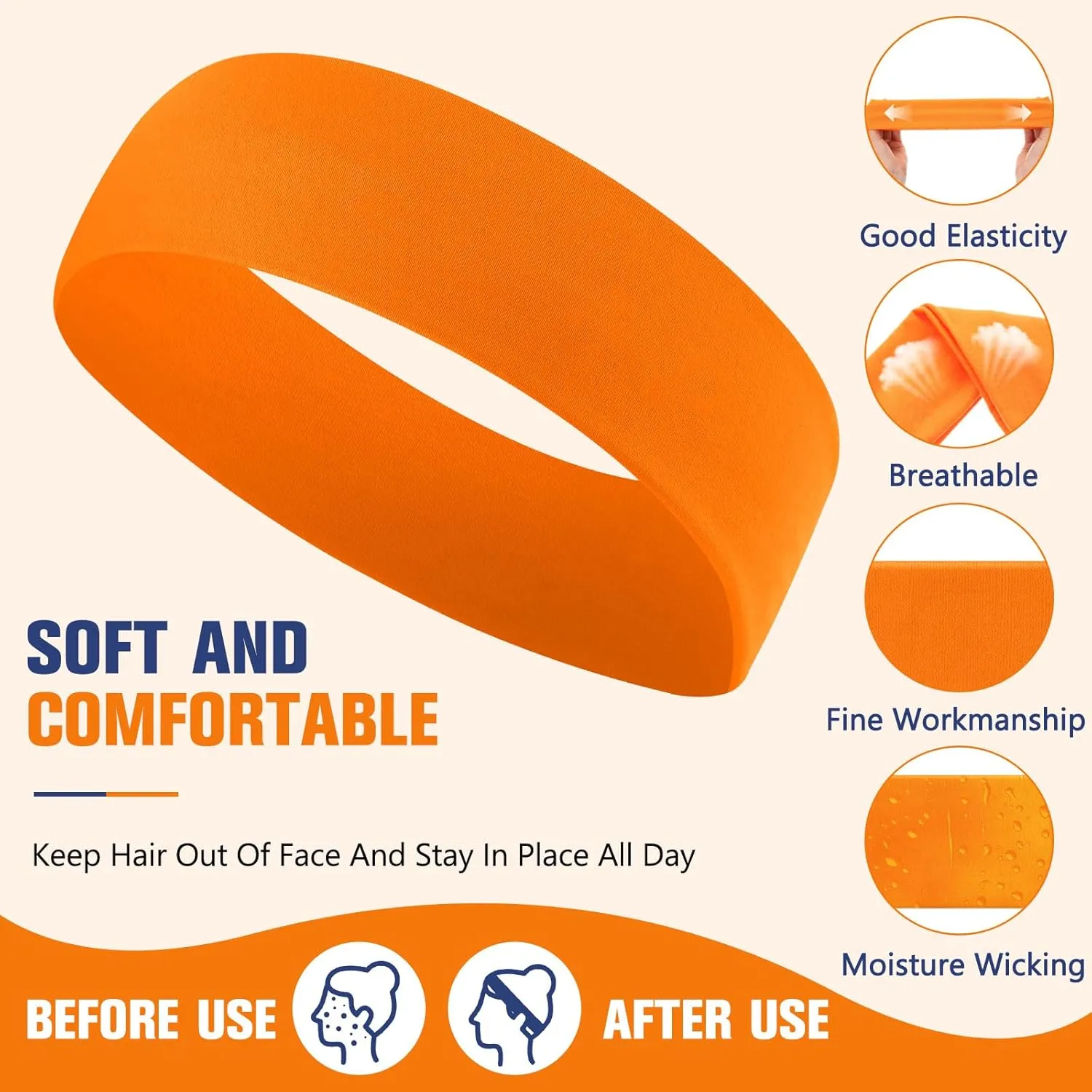 Hotop 30 Pcs Sport Headbands for Women Non Slip Stretchy Soft Fabric Elastic Sweatbands Bulk for Yoga DIY Team Gifts