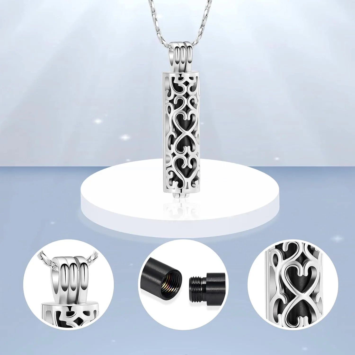 Imrsanl Cremation Urn Pendant Necklace with Hollow Cylinder Vial Keepsake Urn Cremation Jewelry Memorial Lockets for Ashes for Women Men