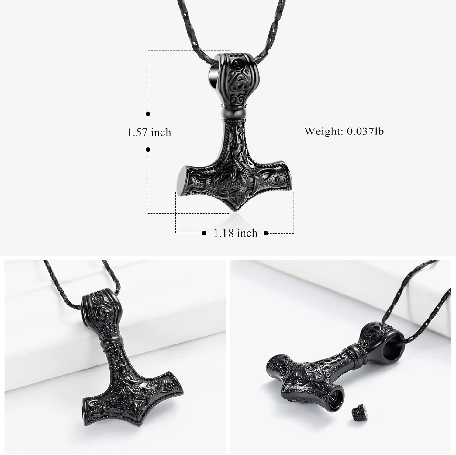 Imrsanl Nordic Viking Mjolnir Thor Hammer Cremation Jewelry for Ashes for Women Men Stainless Steel Celtic Knot Urn Necklace Pendant for Ashes Holder Keepsake Memorial Jewelry