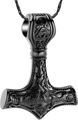 Imrsanl Nordic Viking Mjolnir Thor Hammer Cremation Jewelry for Ashes for Women Men Stainless Steel Celtic Knot Urn Necklace Pendant for Ashes Holder Keepsake Memorial Jewelry