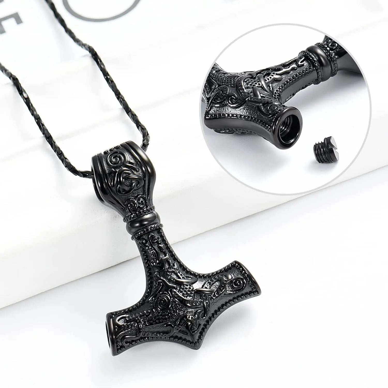 Imrsanl Nordic Viking Mjolnir Thor Hammer Cremation Jewelry for Ashes for Women Men Stainless Steel Celtic Knot Urn Necklace Pendant for Ashes Holder Keepsake Memorial Jewelry