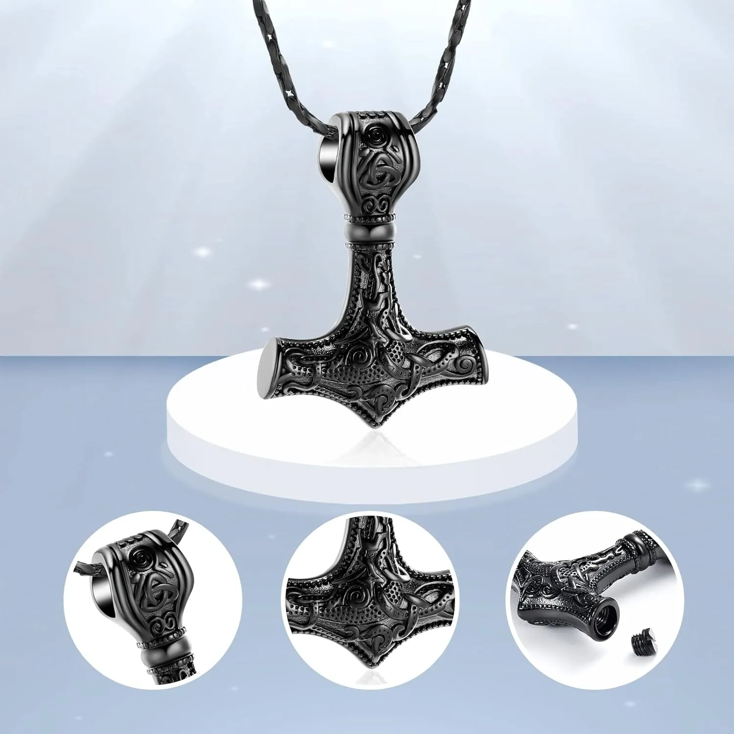 Imrsanl Nordic Viking Mjolnir Thor Hammer Cremation Jewelry for Ashes for Women Men Stainless Steel Celtic Knot Urn Necklace Pendant for Ashes Holder Keepsake Memorial Jewelry