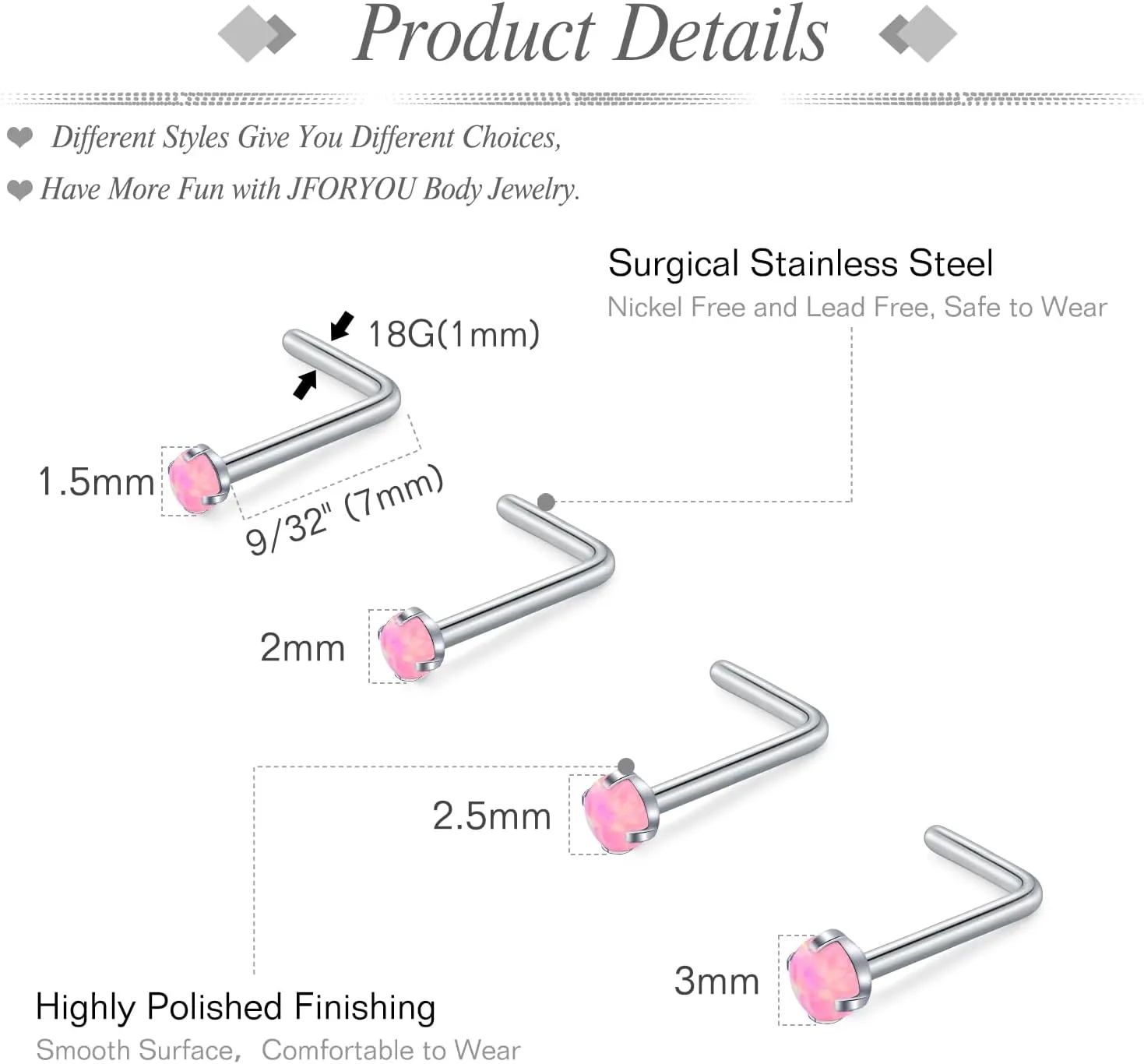 JFORYOU 18G Nose Rings Set for Women Stainless Steel Hypoallergenic 1.5mm 2mm 2.5mm 3mm Nose Studs and Opal Hinged Clicker Segment Nose Rings Hoops Helix Cartilage Daith Conch Tragus Sleeper Earrings