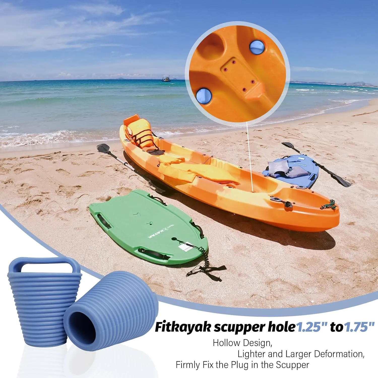 Kayak Scupper Plugs Kit TPE Scupper Plugs Drain Holes Stopper Bung with Handle