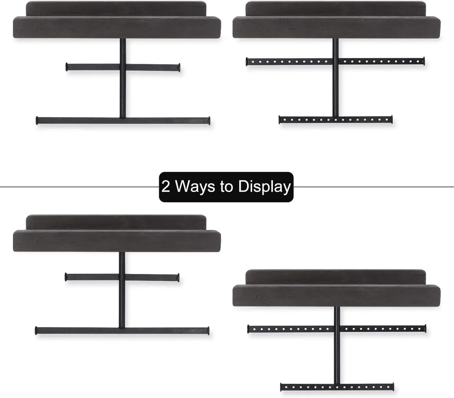 Keebofly Hanging Wall Mounted Jewelry Organizer with Rustic Wood Jewelry Holder Display for Necklaces Bracelet Earrings Ring Set of 2 Black,[Patented]