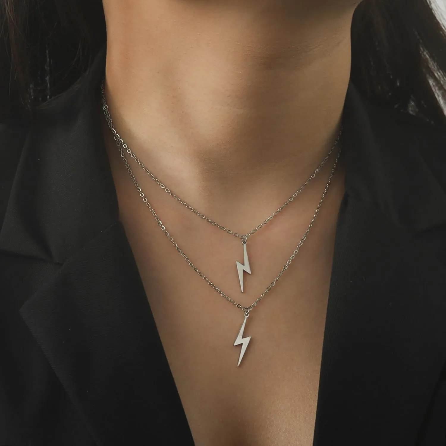 Lightning Bolt Necklace for Women Men Stainless Steel Simple Street Punk Lightning Bolt Pendant Necklace Jewelry Inspirational Gift for Unisex