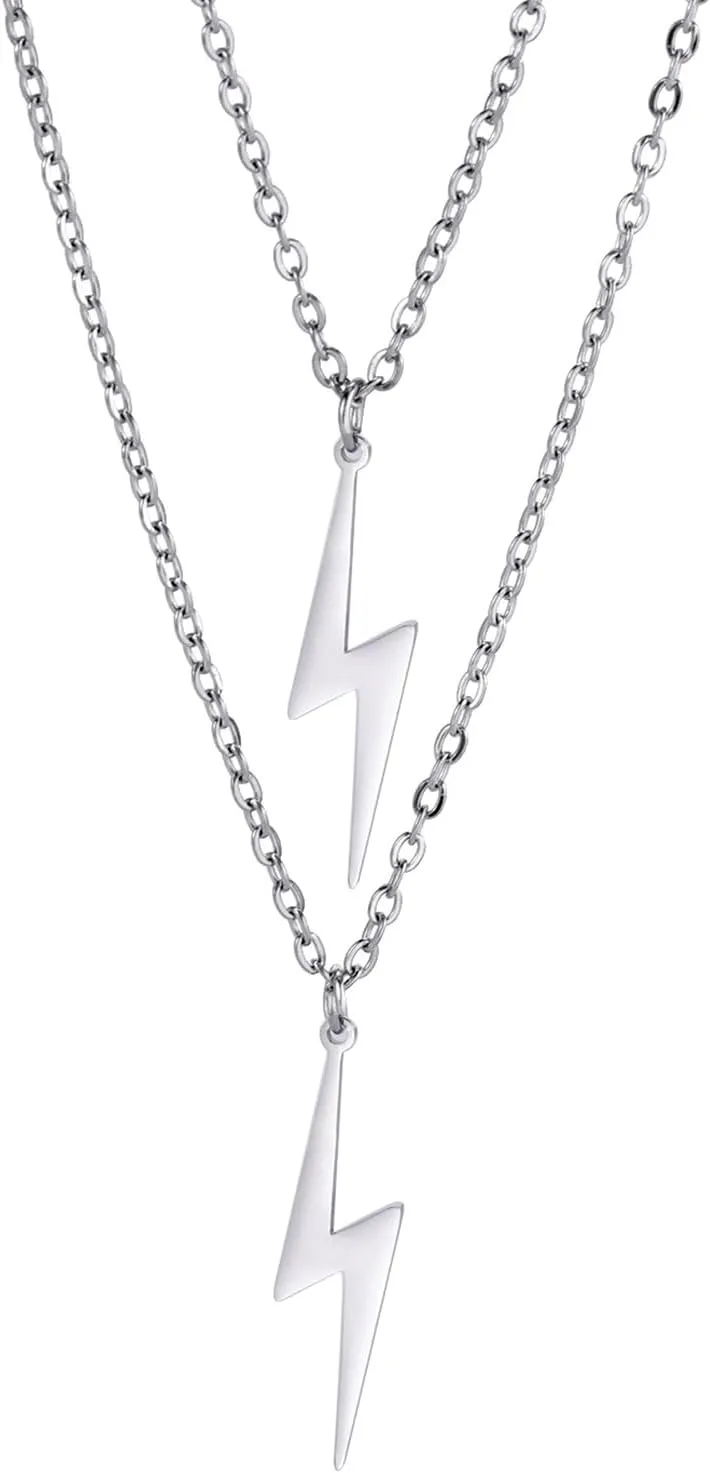 Lightning Bolt Necklace for Women Men Stainless Steel Simple Street Punk Lightning Bolt Pendant Necklace Jewelry Inspirational Gift for Unisex