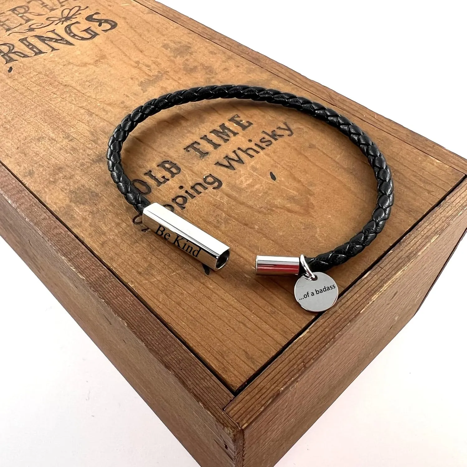 LIU JUN Be Kind Motivational Tube Bracelet For Women Men, To My Man Inspirational Coin Pendant Stainless Steel Band Leather Personalized Minimalistic Gift Jewelry