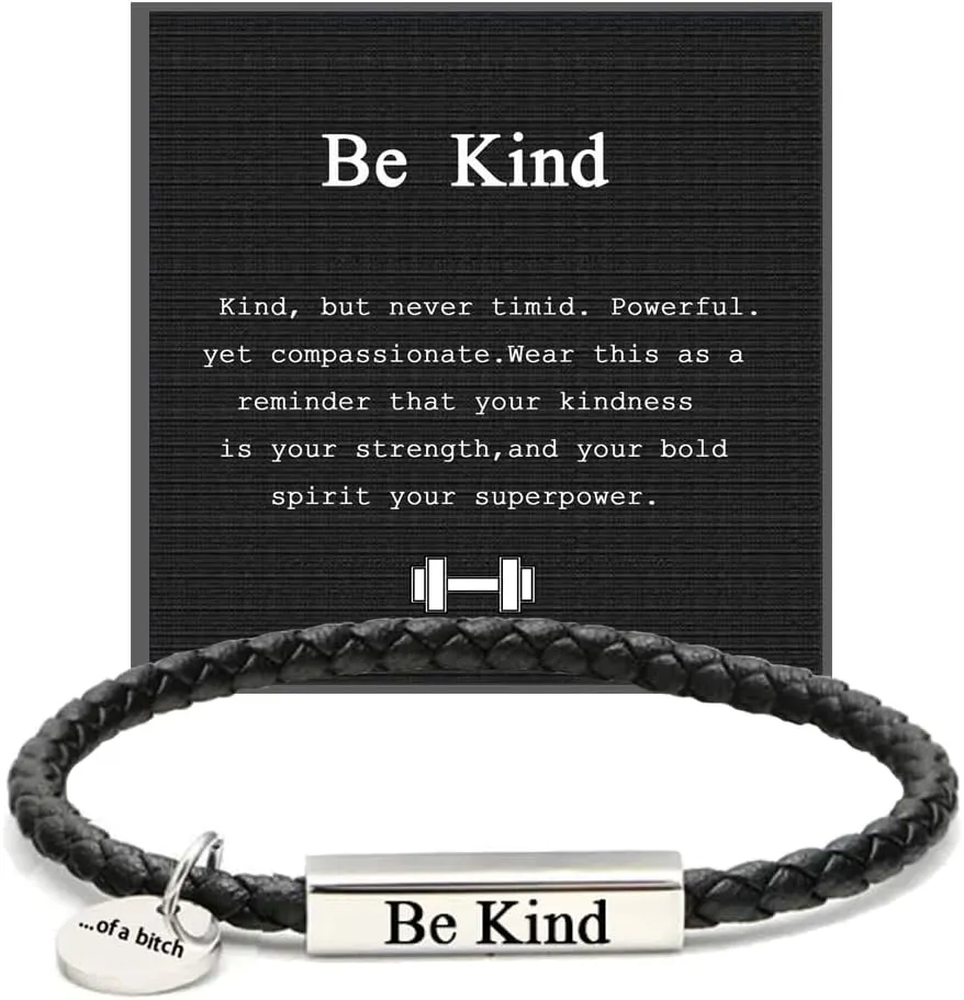 LIU JUN Be Kind Motivational Tube Bracelet For Women Men, To My Man Inspirational Coin Pendant Stainless Steel Band Leather Personalized Minimalistic Gift Jewelry