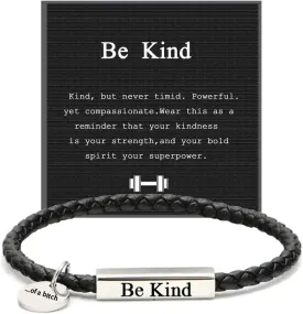 LIU JUN Be Kind Motivational Tube Bracelet For Women Men, To My Man Inspirational Coin Pendant Stainless Steel Band Leather Personalized Minimalistic Gift Jewelry
