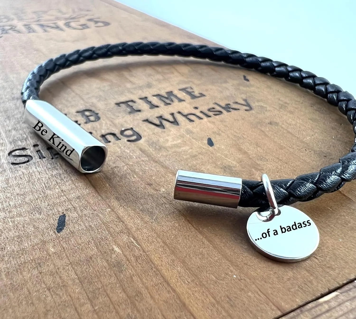 LIU JUN Be Kind Motivational Tube Bracelet For Women Men, To My Man Inspirational Coin Pendant Stainless Steel Band Leather Personalized Minimalistic Gift Jewelry
