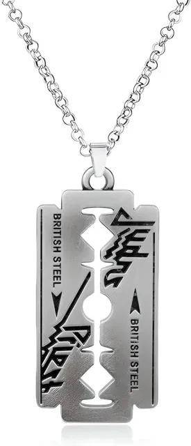 LUSSO Silver Gothic Punk Judas Priest Razor Blade Necklace for Men - Long Chain Pendant, Hip Hop Bracelet, Unisex Christmas Gifts