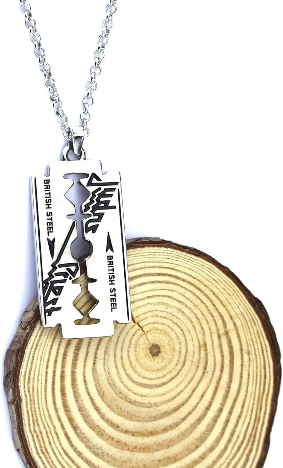 LUSSO Silver Gothic Punk Judas Priest Razor Blade Necklace for Men - Long Chain Pendant, Hip Hop Bracelet, Unisex Christmas Gifts