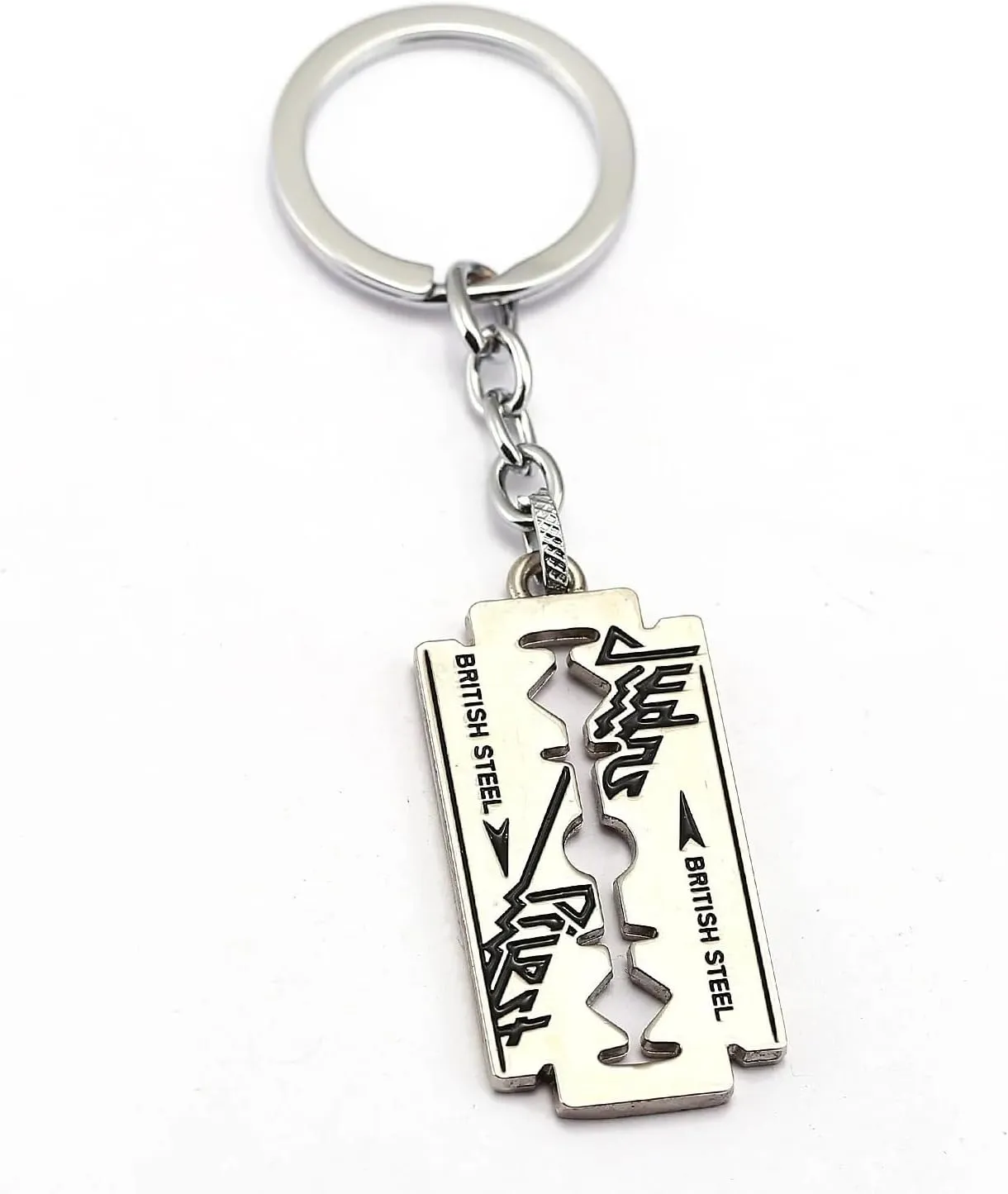 LUSSO Silver Gothic Punk Judas Priest Razor Blade Necklace for Men - Long Chain Pendant, Hip Hop Bracelet, Unisex Christmas Gifts