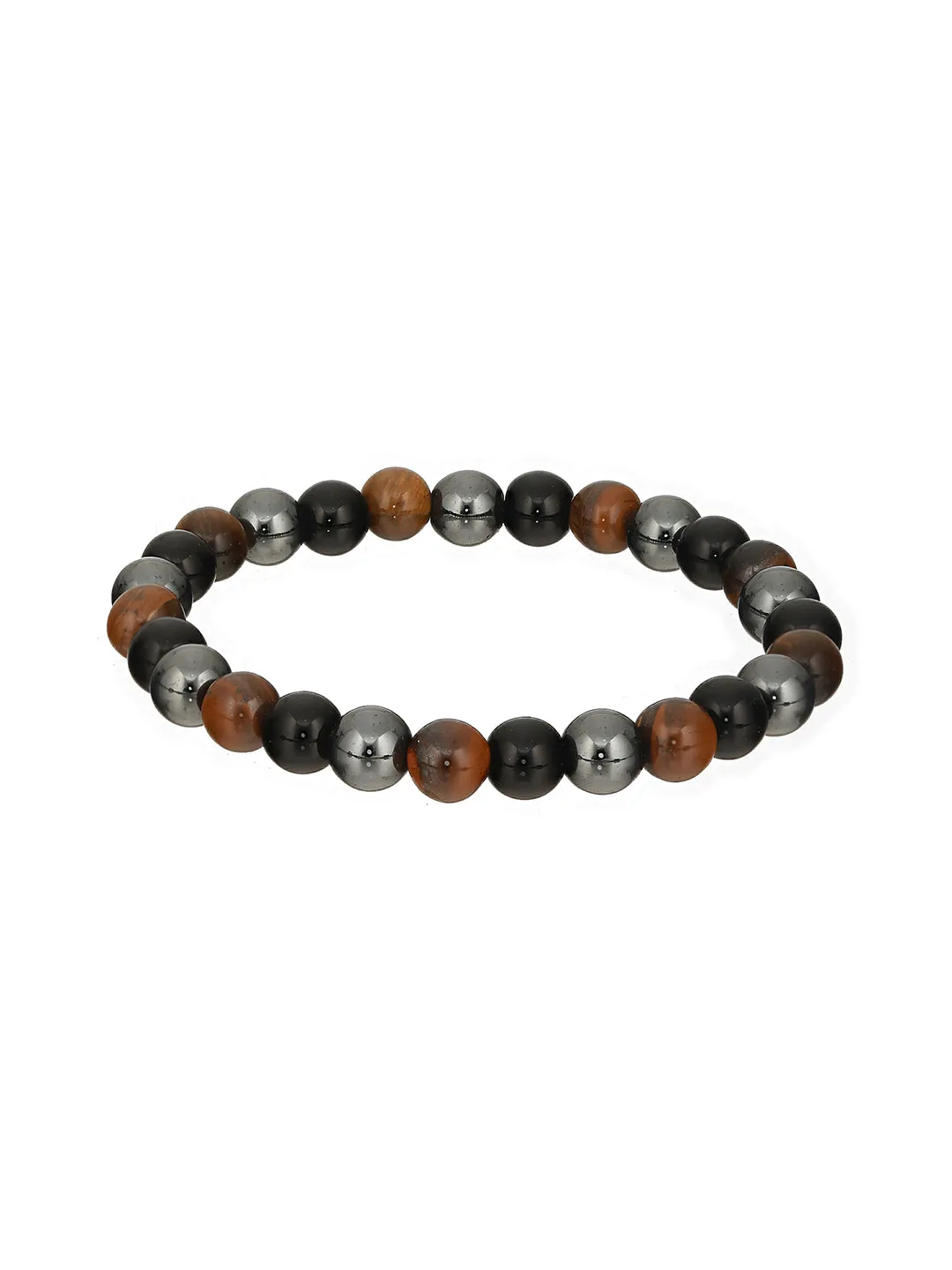 Men Pack Of 3 Brown And Black Elasticated Semi Precious Beaded Bracelet
