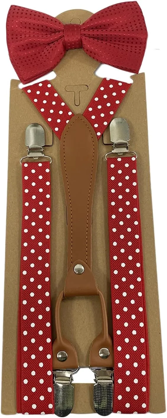 Men Suspenders and Bowtie Set, 4 Clips Elastic X Band Suspenders   Bowtie For Wedding, Formal Event