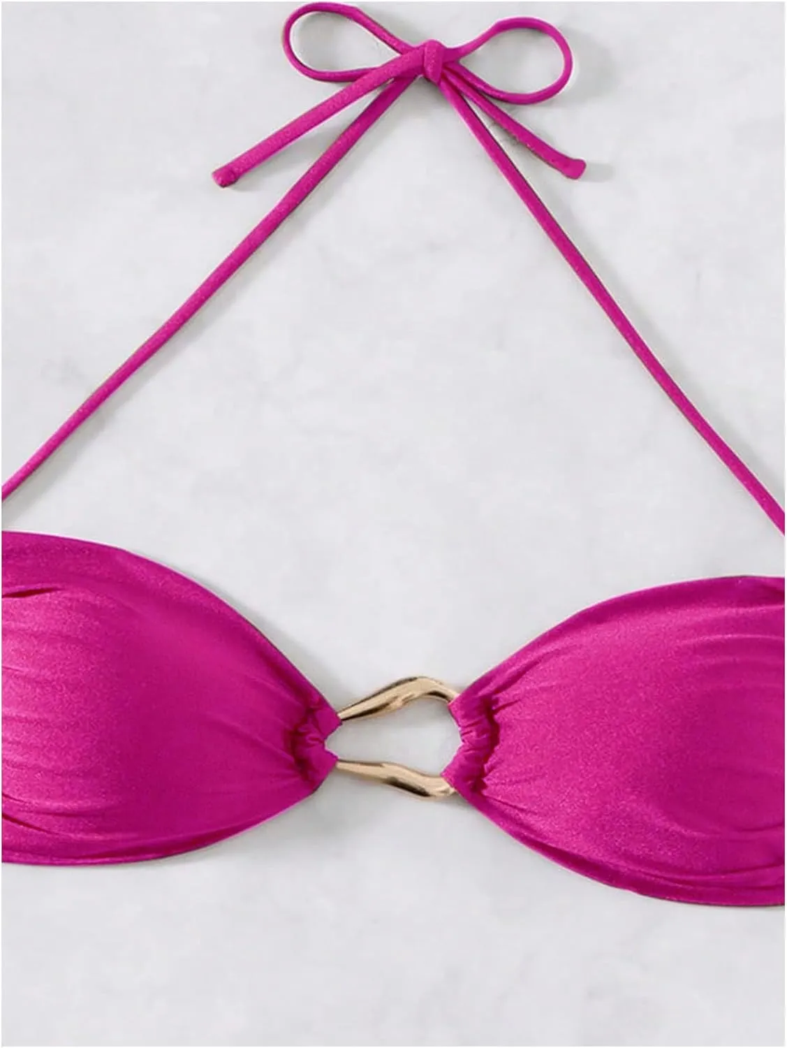 Milumia Women's 2 Piece Swimsuit Ring Linked Tie String Halter Thong Bikini Set Bathing Suits