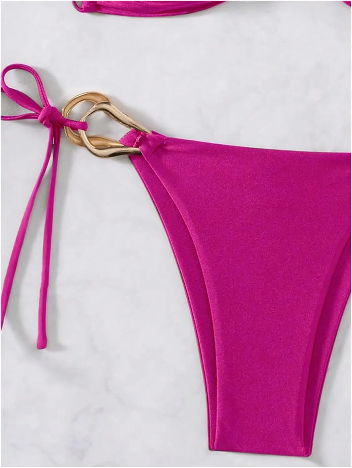 Milumia Women's 2 Piece Swimsuit Ring Linked Tie String Halter Thong Bikini Set Bathing Suits
