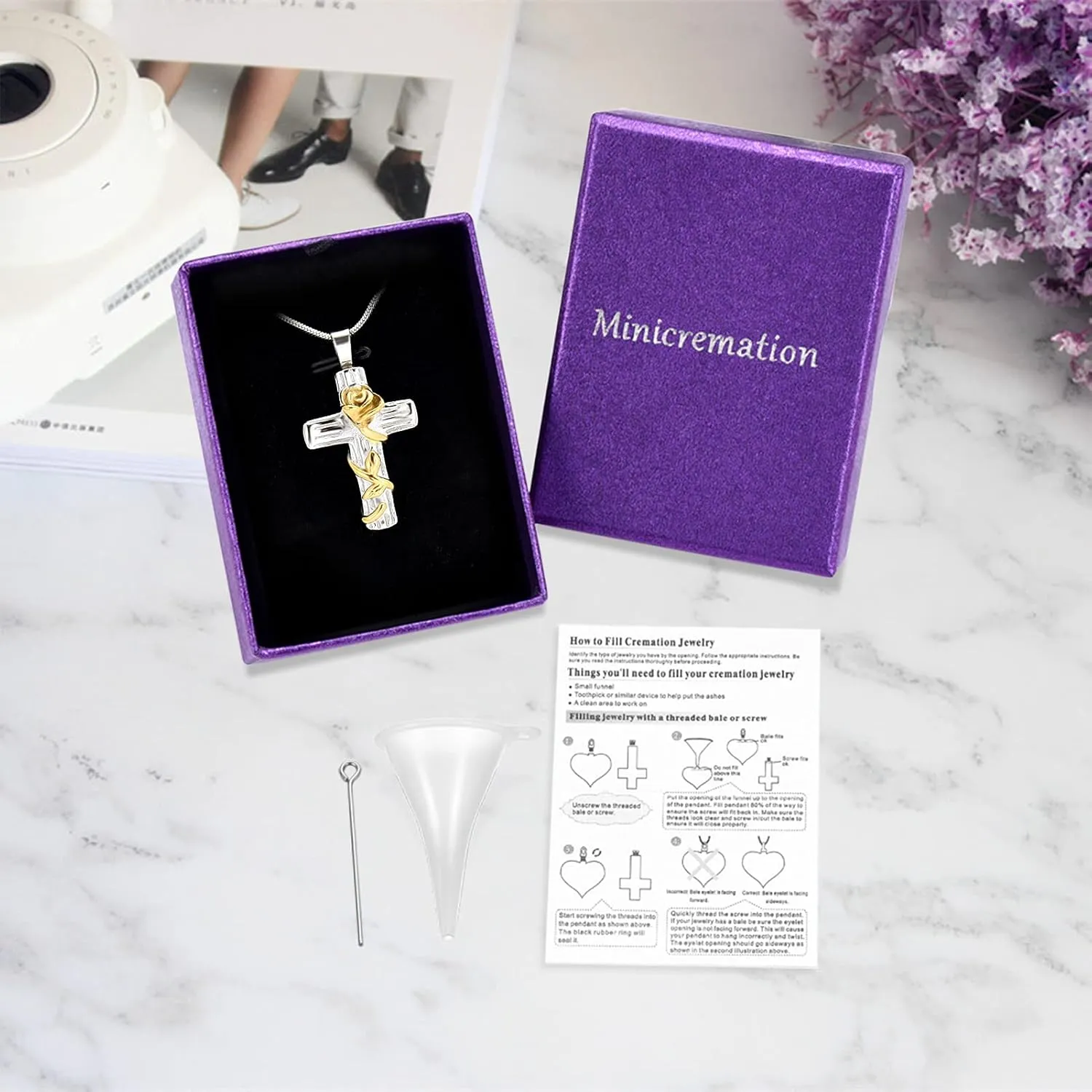 Minicremation Urn Necklace for Ashes Rose Flower Cross Cremation Jewelry Pendant for Human/Pet Funeral Keepsake Memorial Necklace