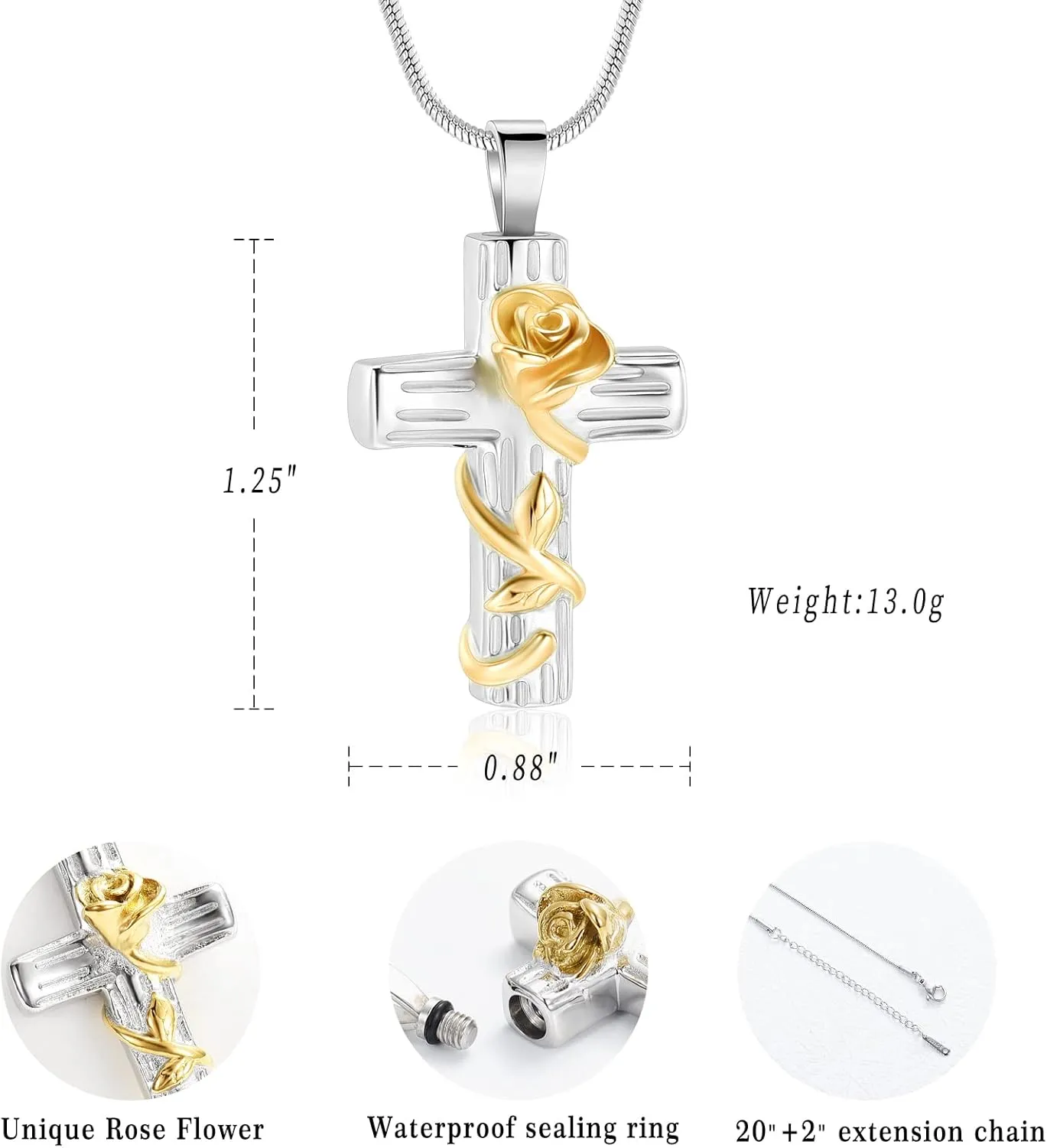 Minicremation Urn Necklace for Ashes Rose Flower Cross Cremation Jewelry Pendant for Human/Pet Funeral Keepsake Memorial Necklace