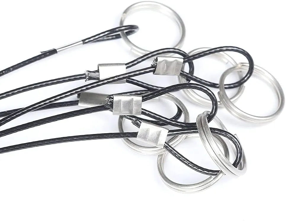 MIZUGIWA Stainless Steel Lanyard Cable,Tether Safety Wire for Loss Prevention 2 Loops w/Quick Release Ring & Rubber Coating 12",Silver/Black, Set of 10