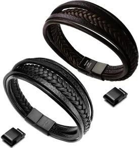murtoo Mens Leather Bracelet with Clasp Cowhide Multi-Layer Braided Leather Mens Bracelet