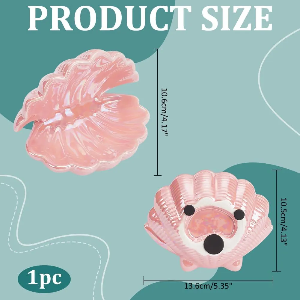 NBEADS Shell Shape Ceramic Jewelry Tray, Pink Shell Trinket Dish Ceramic Ring Earring Holder Ocean-themed Decorative Trinket Plate for Rings Earrings Necklaces Bracelet Jewelry Watch Keys