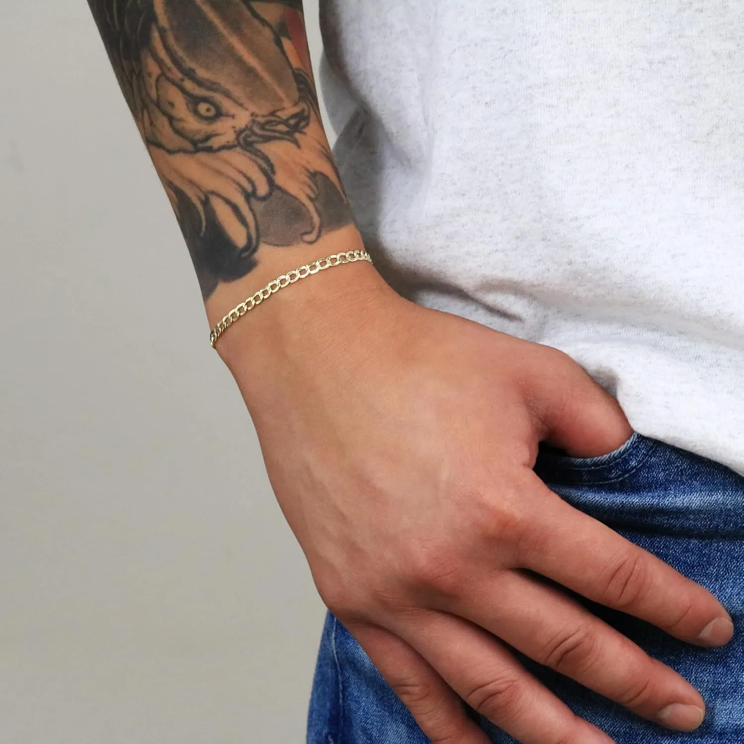 Nuragold 14k Real Yellow Gold Cuban Curb Link 3.5mm Chain Bracelet (7"-9") Italian Jewelry for Men & Women