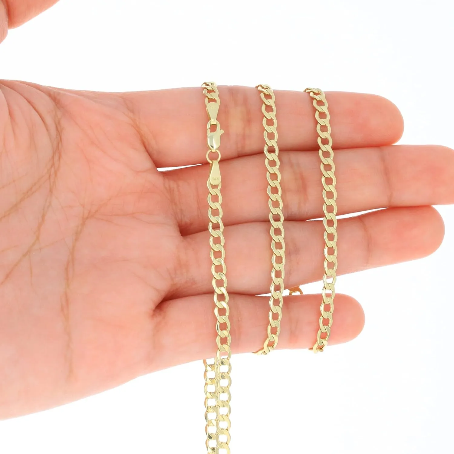 Nuragold 14k Real Yellow Gold Cuban Curb Link 3.5mm Chain Bracelet (7"-9") Italian Jewelry for Men & Women
