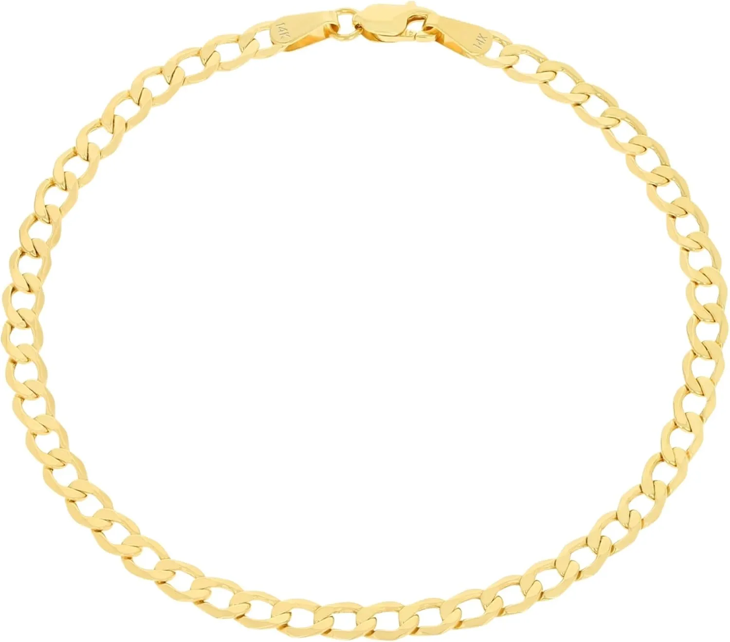 Nuragold 14k Real Yellow Gold Cuban Curb Link 3.5mm Chain Bracelet (7"-9") Italian Jewelry for Men & Women