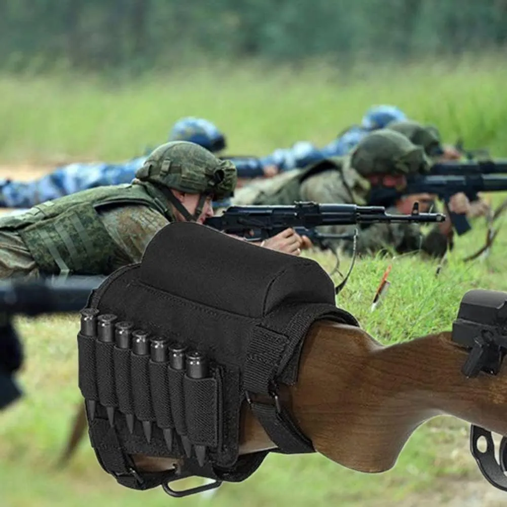 Rifle Buttstock, Hunting Shooting Tactical Cheek Rest Pad Ammo Pouch with 7 Shells Holder