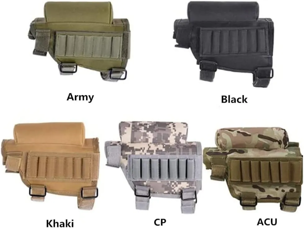 Rifle Buttstock, Hunting Shooting Tactical Cheek Rest Pad Ammo Pouch with 7 Shells Holder