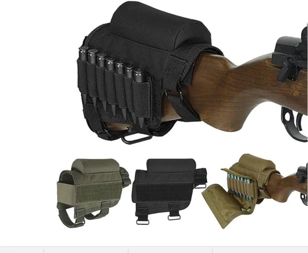 Rifle Buttstock, Hunting Shooting Tactical Cheek Rest Pad Ammo Pouch with 7 Shells Holder