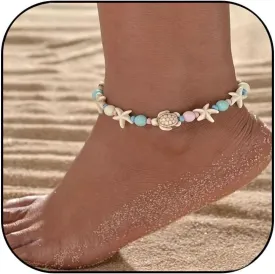 Shell Anklet for Women Starfish Sea Turtle Beach Ankle Bracelets BoHo Handmade Summer Beach Bracelets Jewelry