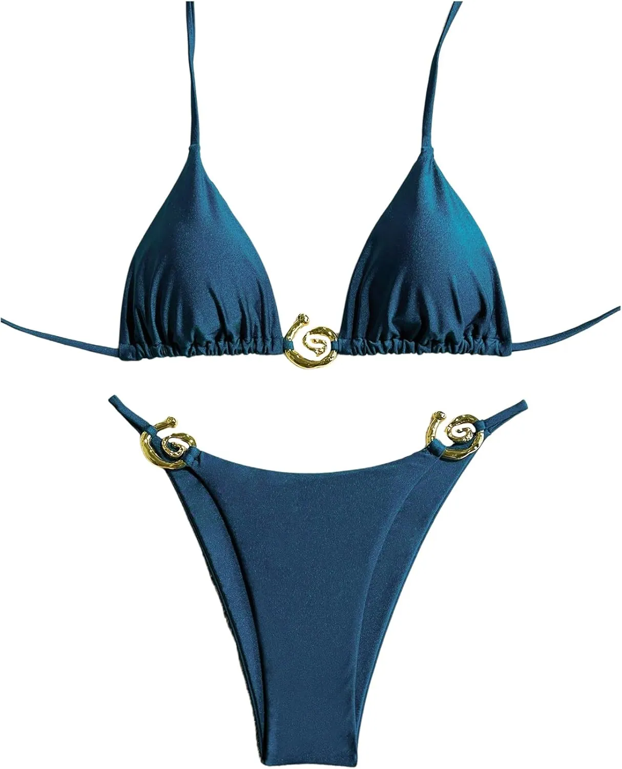 SHENHE Women's Thong Bikini Set Halter 2 Piece Swimsuit Triangle Metal Ring Bathing Suits