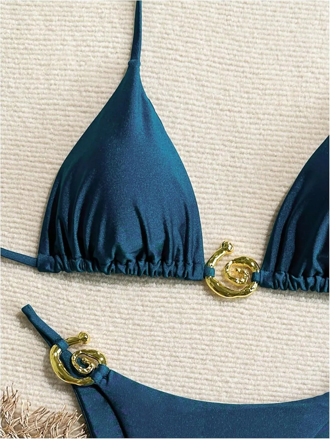 SHENHE Women's Thong Bikini Set Halter 2 Piece Swimsuit Triangle Metal Ring Bathing Suits