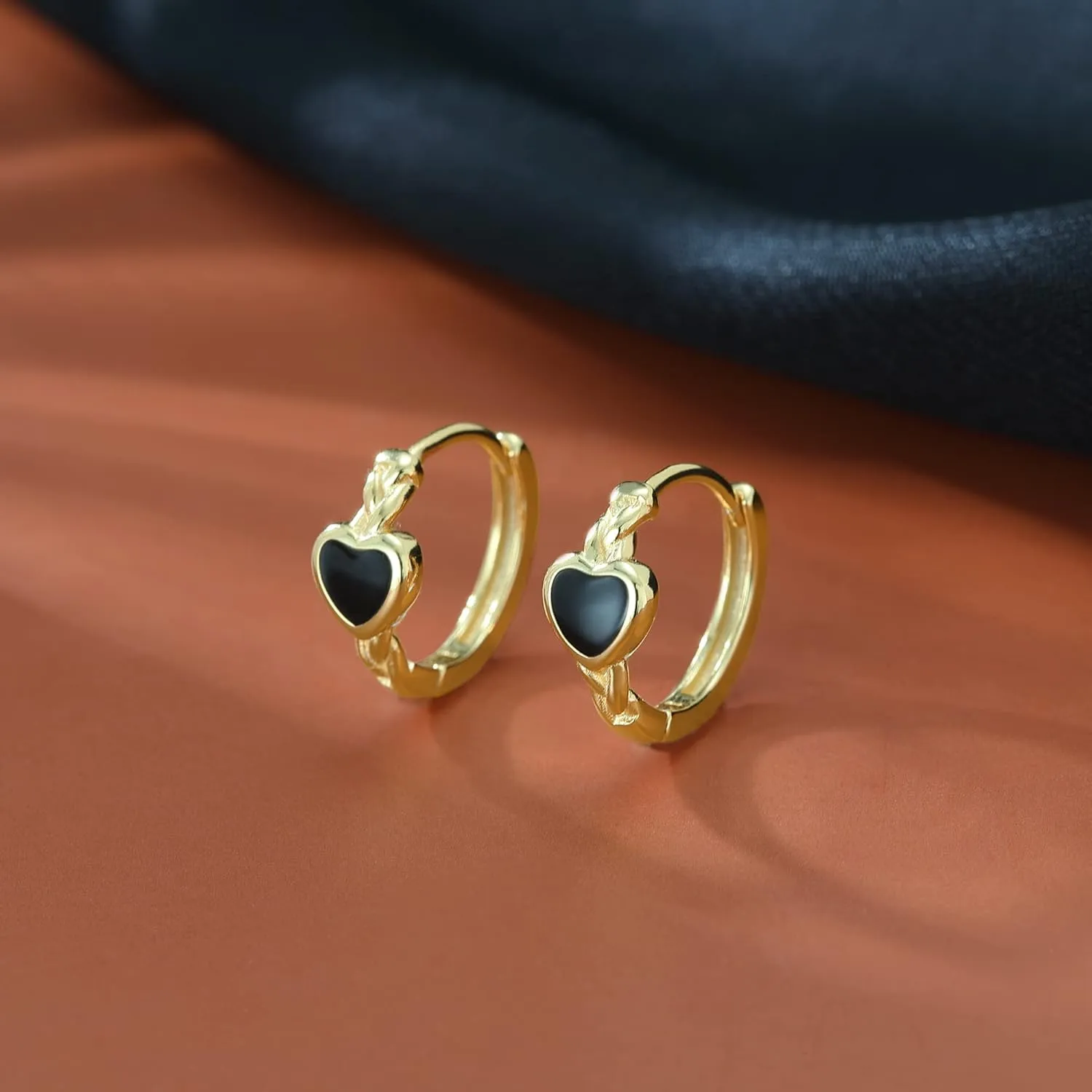 SLUYNZ Solid 925 Sterling Silver Black Heart Hoop Earrings for Women Teens Girls Heart Huggie Earrings Hoop