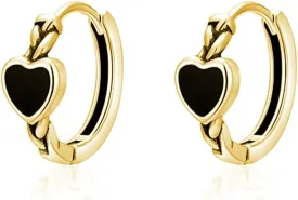 SLUYNZ Solid 925 Sterling Silver Black Heart Hoop Earrings for Women Teens Girls Heart Huggie Earrings Hoop