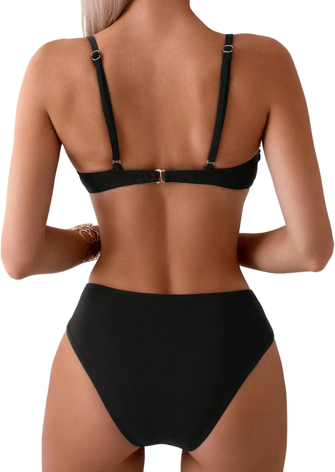 SweatyRocks Women's Two Piece Bikini Set Ring Linked Ruched Underwire Bikini Bathing Suit Swimwear Set Swimming Suit
