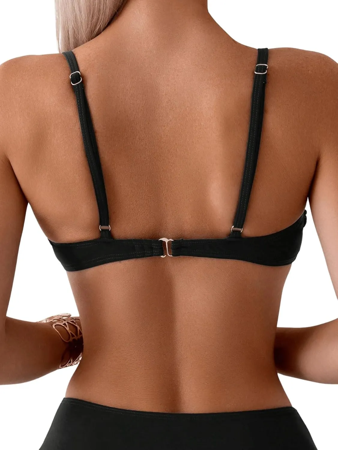 SweatyRocks Women's Two Piece Bikini Set Ring Linked Ruched Underwire Bikini Bathing Suit Swimwear Set Swimming Suit