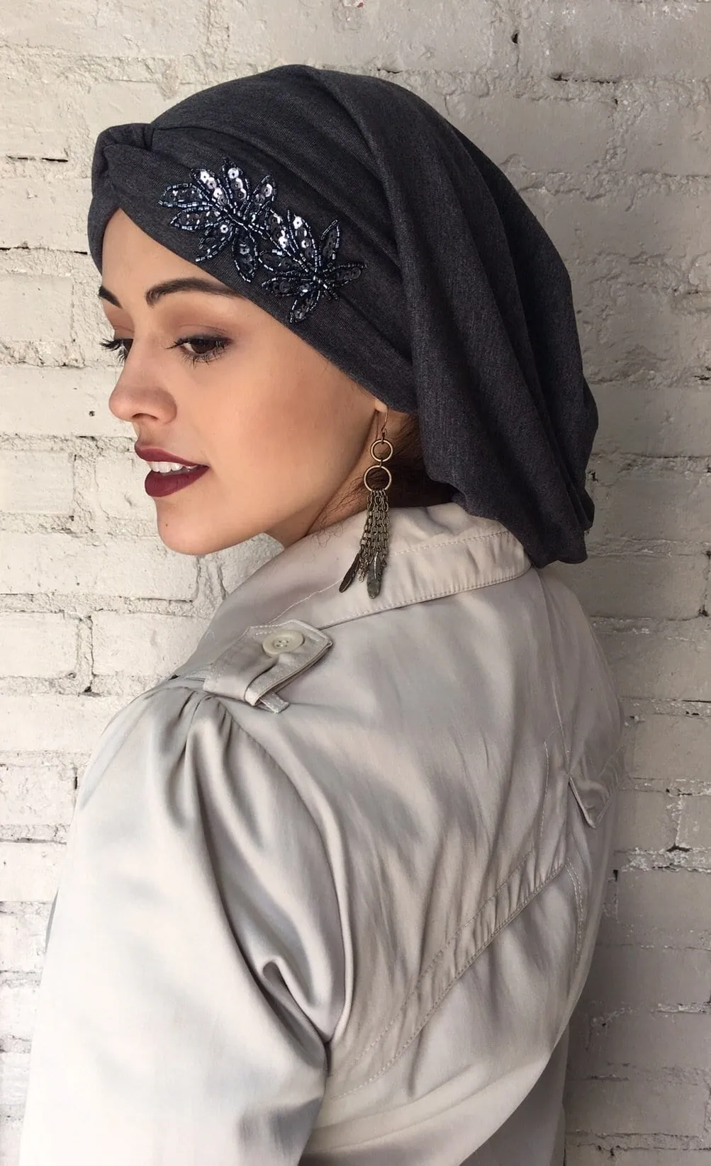 Uptown Girl Headwear Classic Top Knot Snood Turban Hijab With Stunning Applique