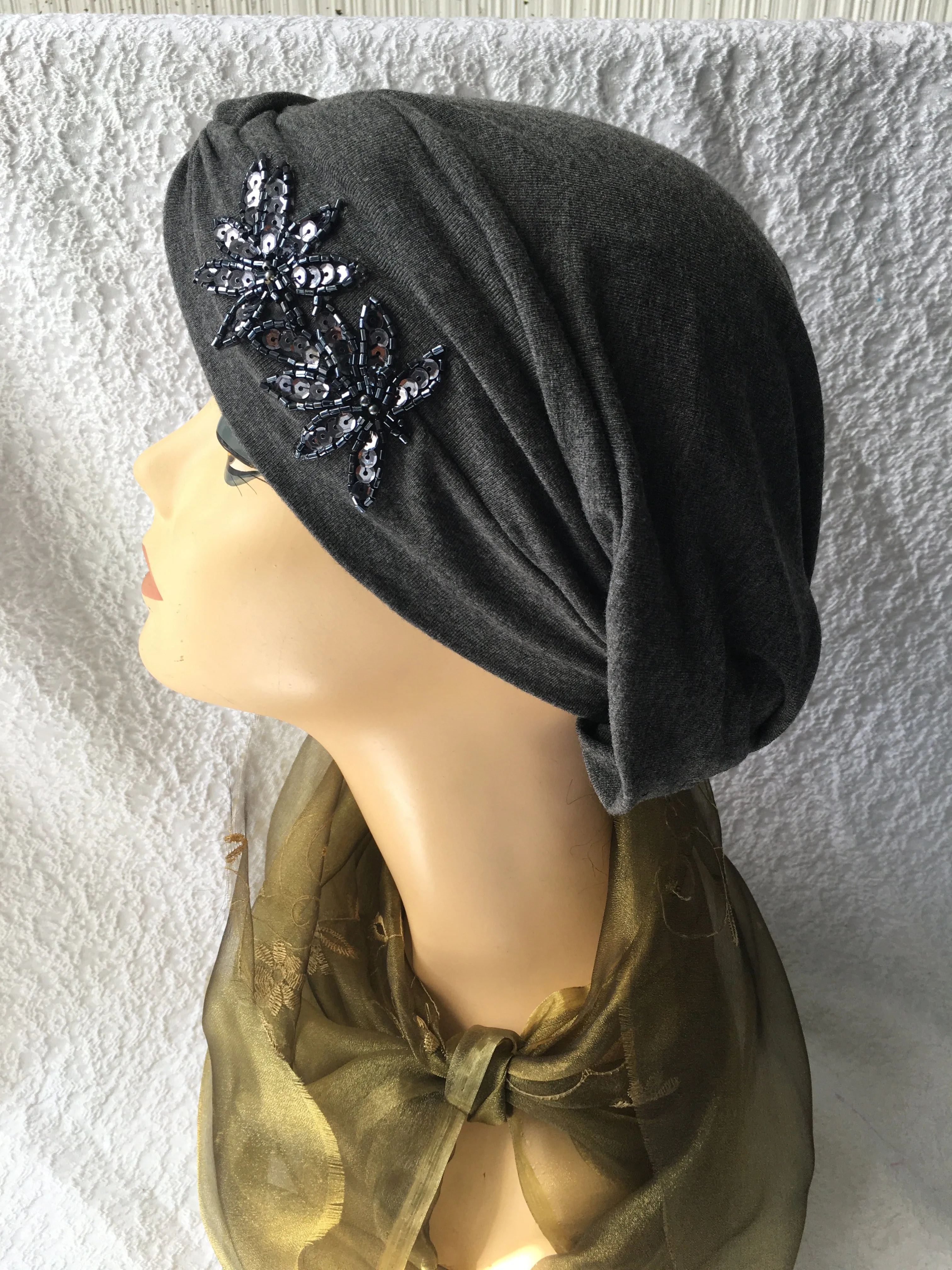 Uptown Girl Headwear Classic Top Knot Snood Turban Hijab With Stunning Applique