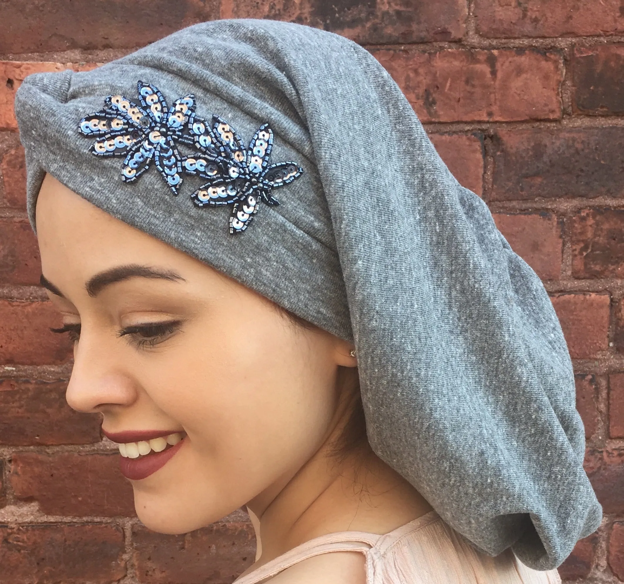 Uptown Girl Headwear Classic Top Knot Snood Turban Hijab With Stunning Applique