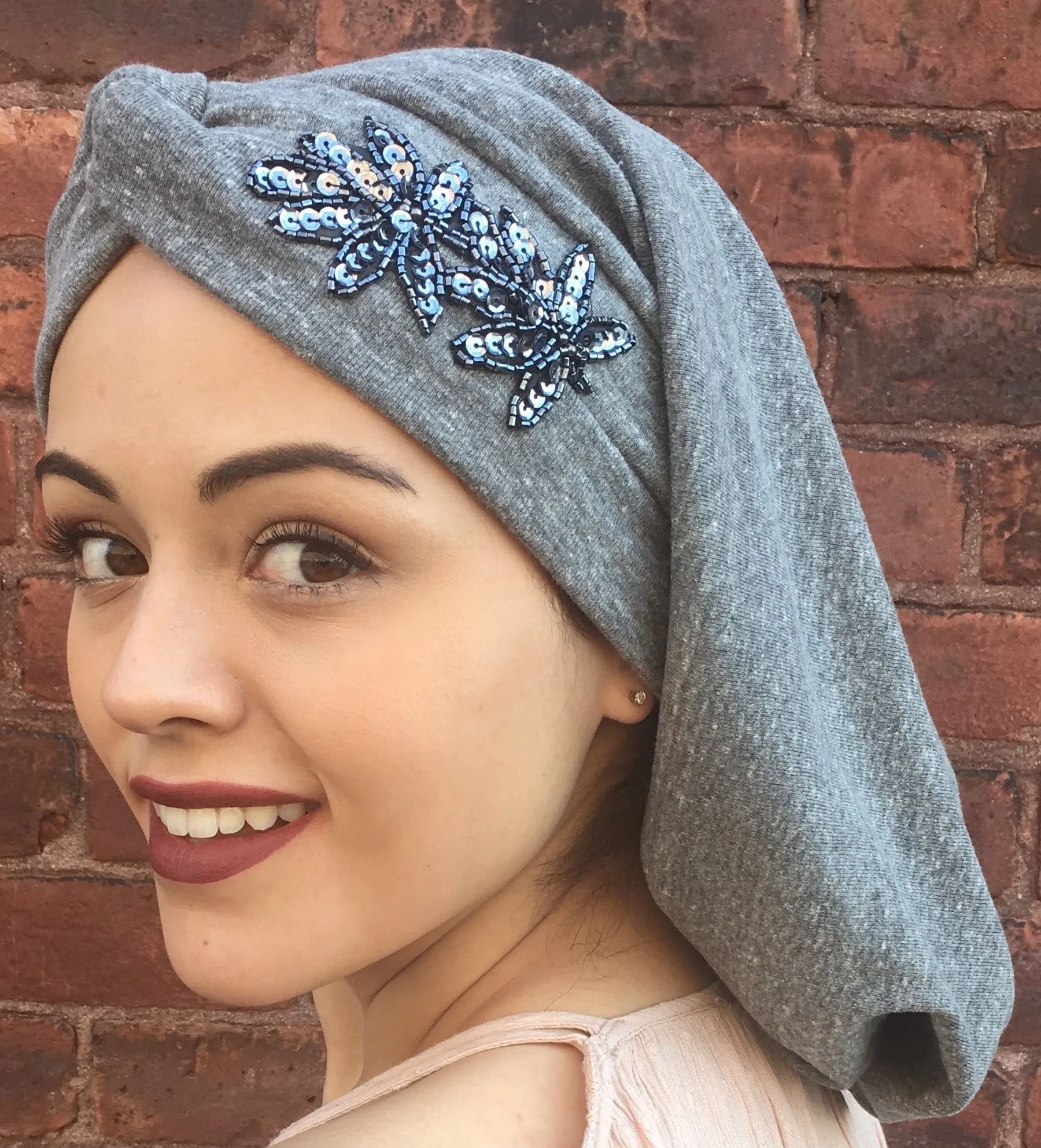 Uptown Girl Headwear Classic Top Knot Snood Turban Hijab With Stunning Applique