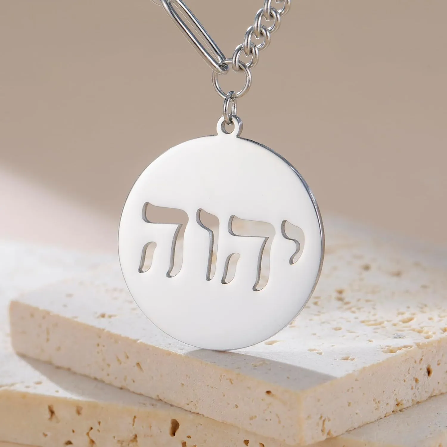 VASSAGO Hebrew Necklace YHVH YHWH Jehovah Pendant Tetragrammaton God Names Necklaces Hanukkah Amulet Religious Faith Blessing Jewelry Gifts for Men Women